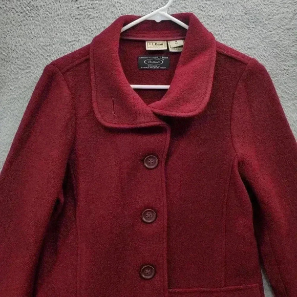 LL Bean Jacket Womens Medium Bellandi Boiled Wool Made In Italy Red Burgundy - Picture 4 of 10